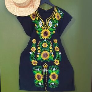 Sunflower Embroidered Mexican Dress